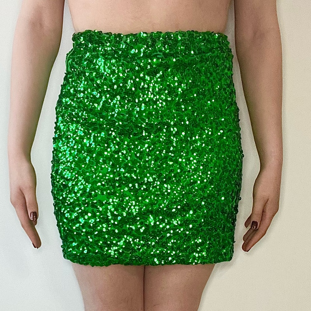 Sequin green mini skirt